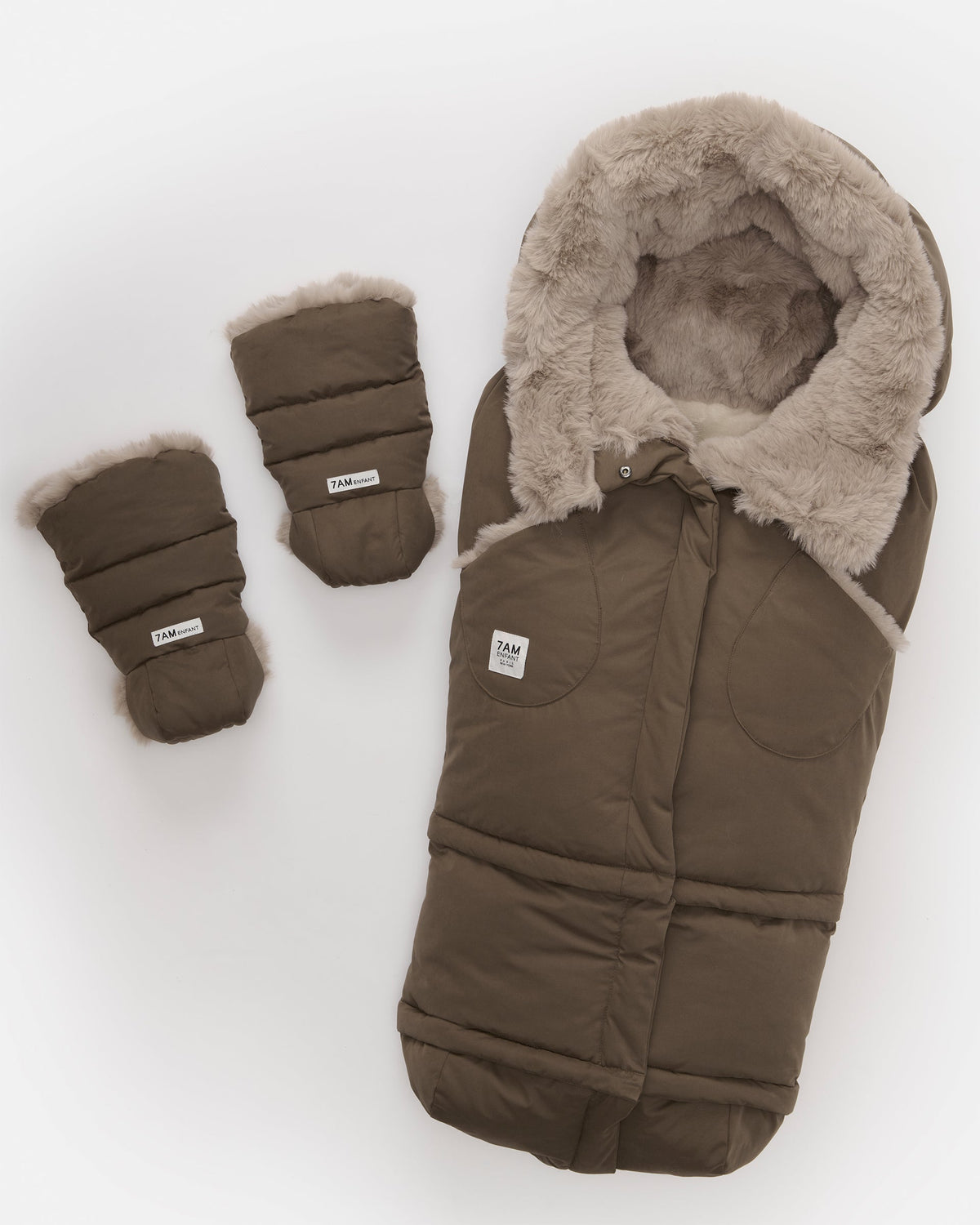 7AM Enfant Blanket 212 Evolution Footmuff - Moss Brown / Greige Faux Fur, 6M-4T - Image 7