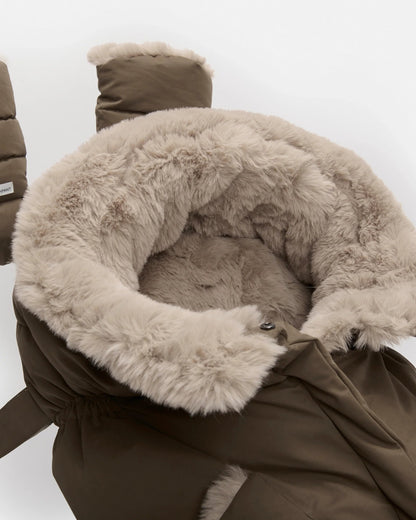 7AM Enfant Blanket 212 Evolution Footmuff - Moss Brown / Greige Faux Fur, 6M-4T - Image 9