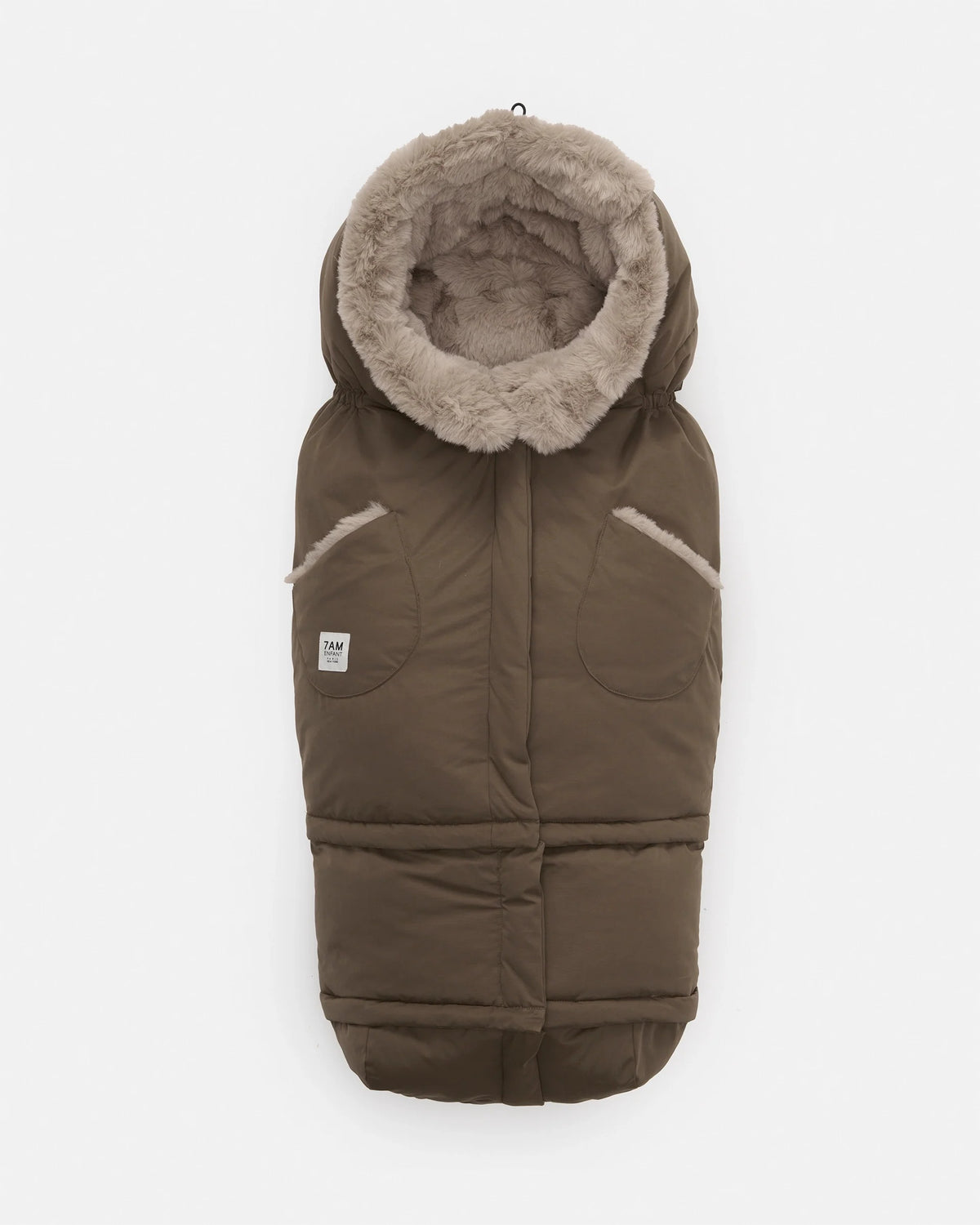 7AM Enfant Blanket 212 Evolution Footmuff - Moss Brown / Greige Faux Fur, 6M-4T