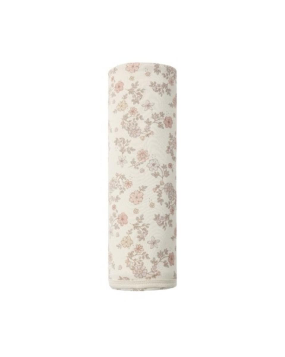 Quincy Mae rolled swaddle blanket with cream background and pink floral print