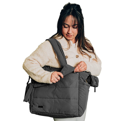 BabbleRoo Puffer Flo Diaper Tote Bag - Black
