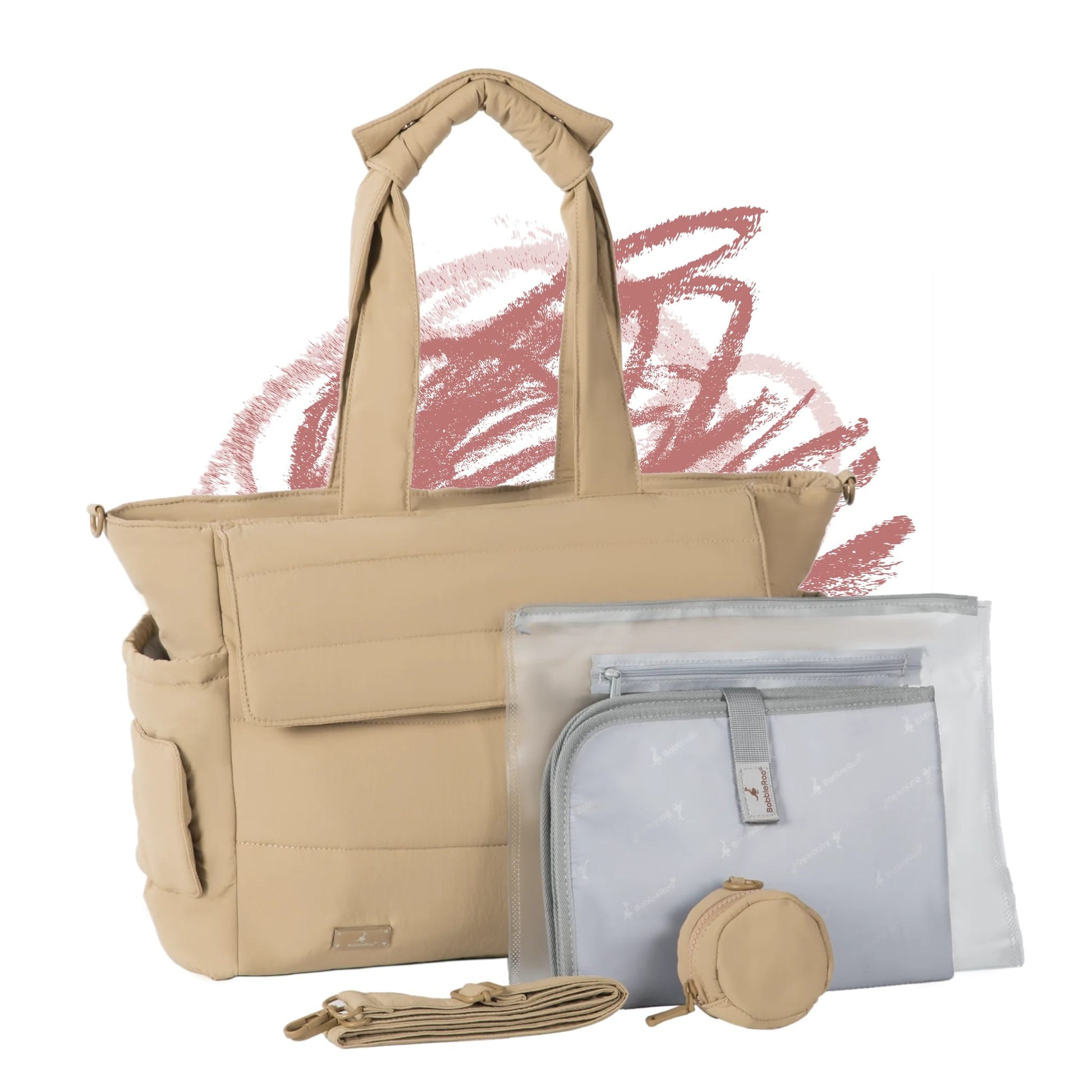 BabbleRoo Puffer Flo Diaper Tote Bag - Taupe
