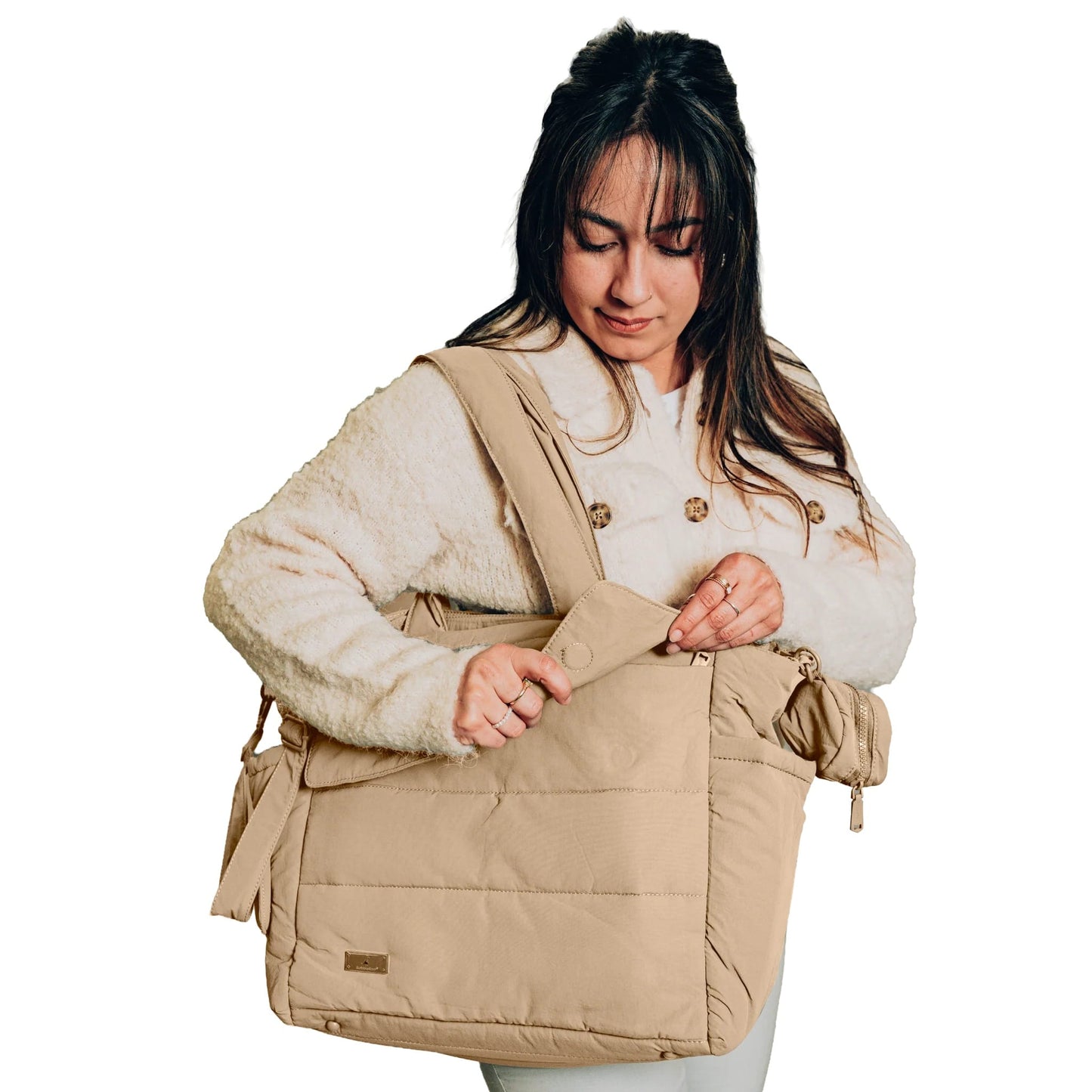 BabbleRoo Puffer Flo Diaper Tote Bag - Taupe