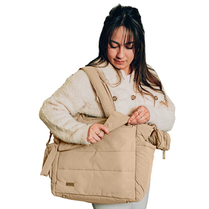 BabbleRoo Puffer Flo Diaper Tote Bag - Taupe