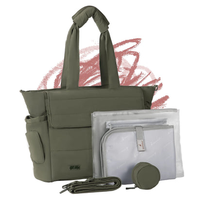 BabbleRoo Puffer Flo Diaper Tote Bag - Seaweed Green