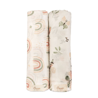 Crane Baby Parker 2-Pc. Swaddle Set - Butterfly/Rainbow - Image 4