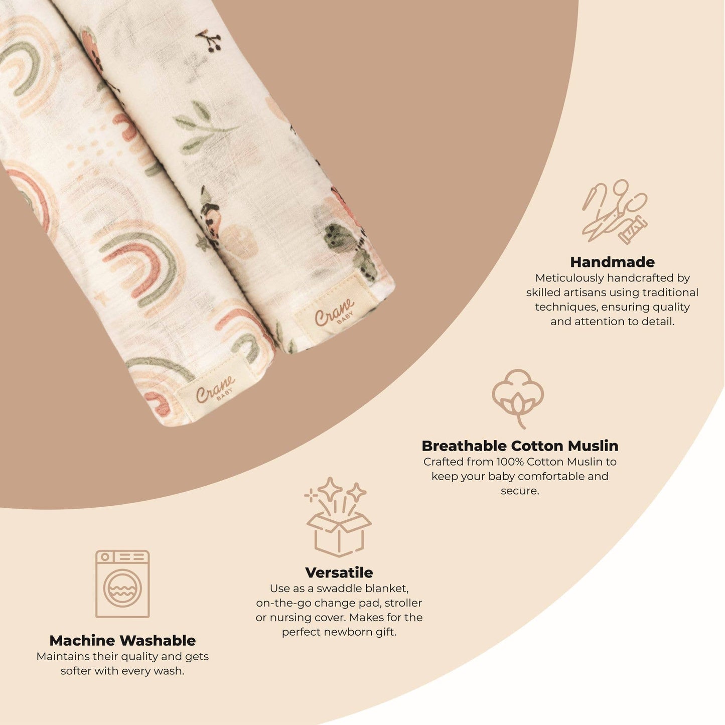 Crane Baby Parker 2-Pc. Swaddle Set - Butterfly/Rainbow - Image 6