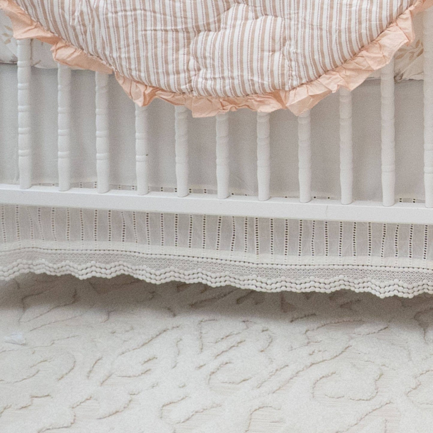 Crane Baby Off-White Lace Scallop Crib Skirt - Image 4
