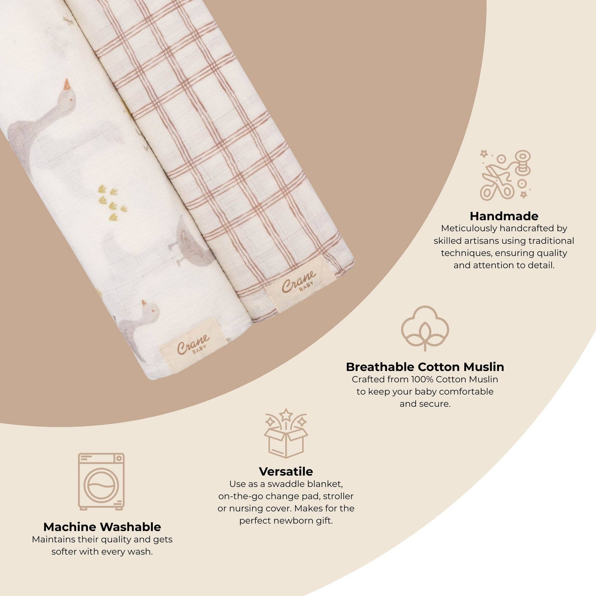 Crane Baby Charlie 2-Pc. Farmhouse Goose/Check Swaddle Set - Image 3