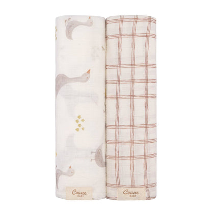 Crane Baby Charlie 2-Pc. Farmhouse Goose/Check Swaddle Set - Image 4