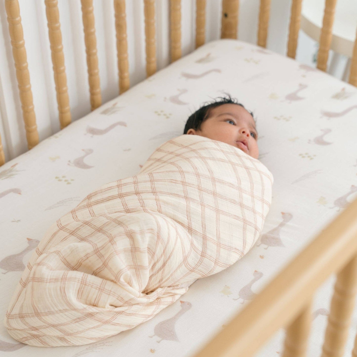 Crane Baby Charlie 2-Pc. Farmhouse Goose/Check Swaddle Set