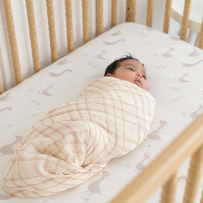 Crane Baby Charlie 2-Pc. Farmhouse Goose/Check Swaddle Set