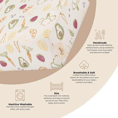 Crane Baby Clementine Fruits & Veggies Cotton Fitted Crib Sheet - Image 3