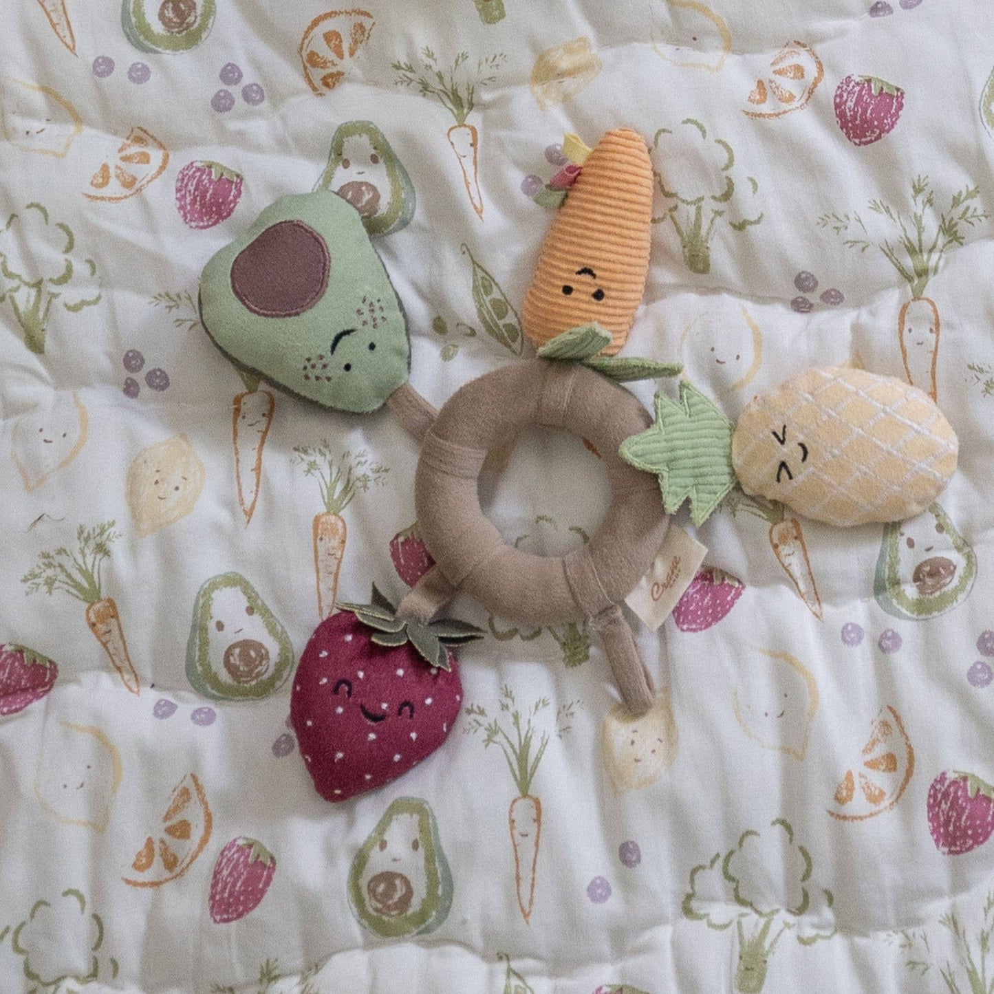 Crane Baby Clementine Fruits & Veggies Soft Plush Activity Ring - Image 4