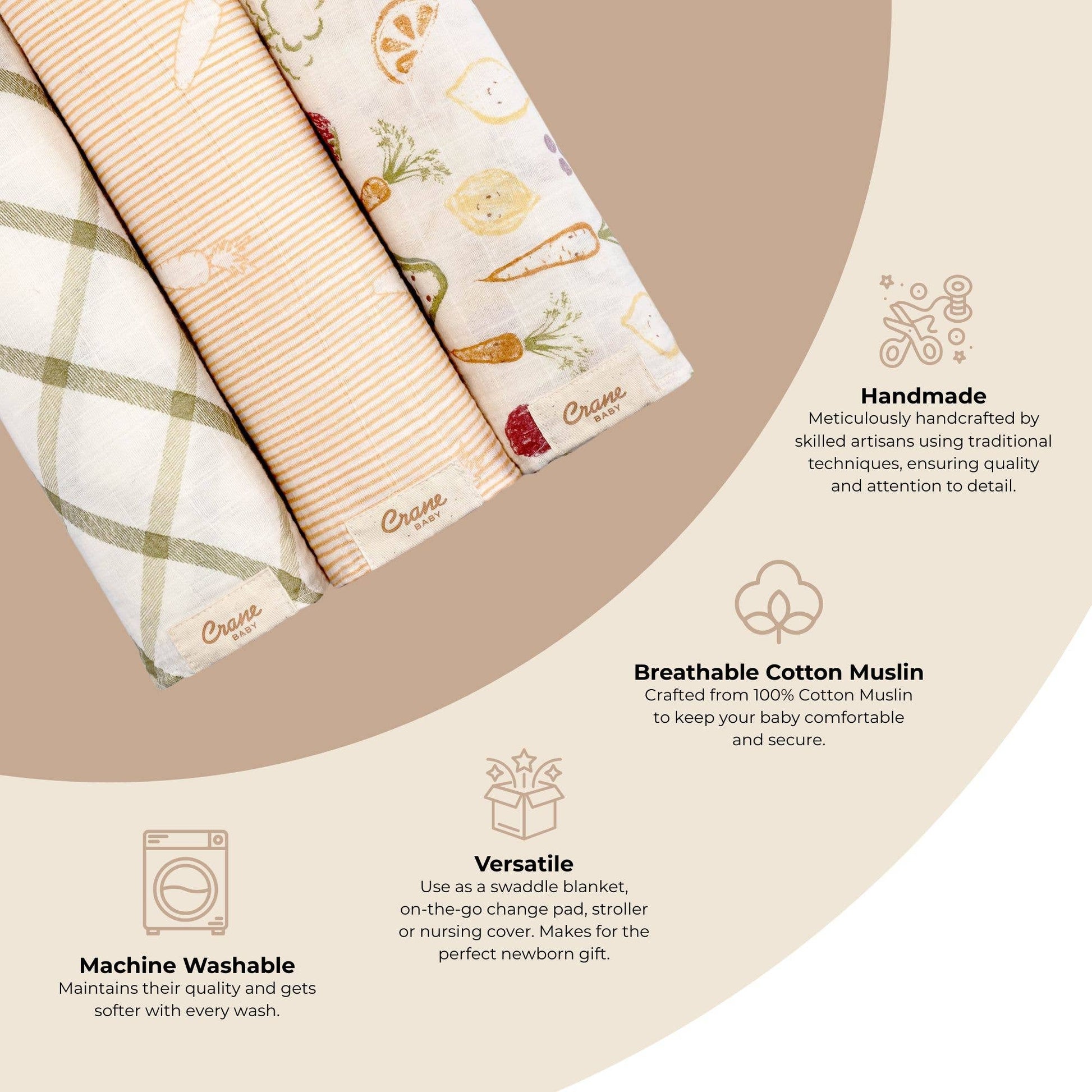 Crane Baby Clementine Cotton Muslin Swaddle Blanket Set (Set of 3) - Image 5