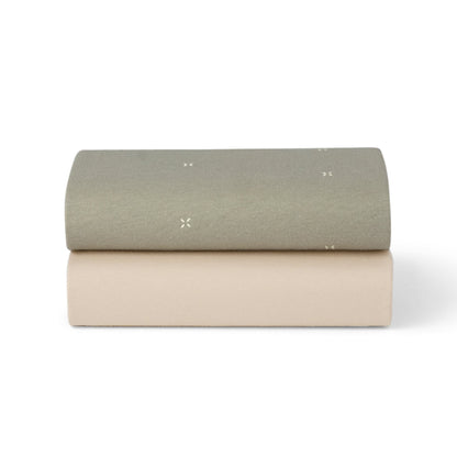Snuz Bassinet Fitted Sheets, 2 Pack - Sage/Cross - USBD028BT