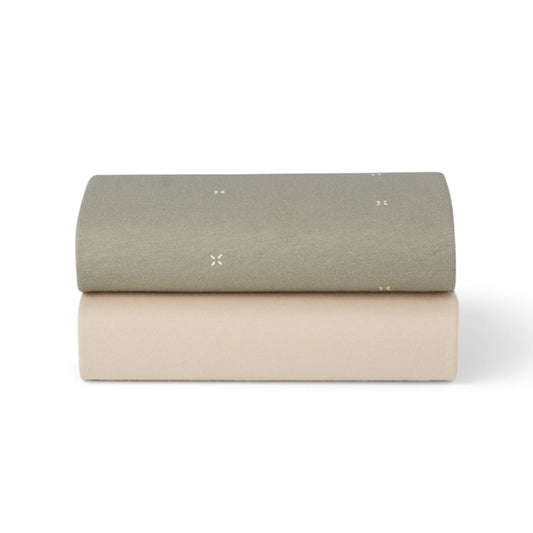 Snuz Bassinet Fitted Sheets, 2 Pack - Sage/Cross - USBD028BT