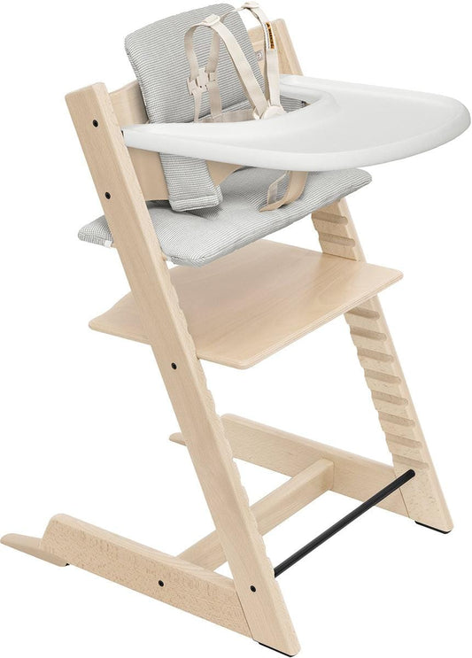 Stokke OPEN BOX Tripp Trapp High Chair2 and Cushion with Stokke OPEN BOX Tray - Natural / Nordic Grey - 661900-ob