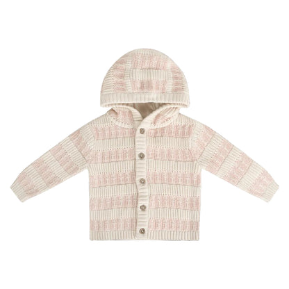 Viverano Organics Textured Knit Baby Hooded Jacket (Organic Cotton) - Sweet Pink, 6-12M