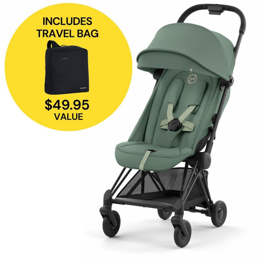 Cybex COYA Compact Stroller + Travel Bag Bundle - Matte Black / Leaf Green - 522004363-521001489