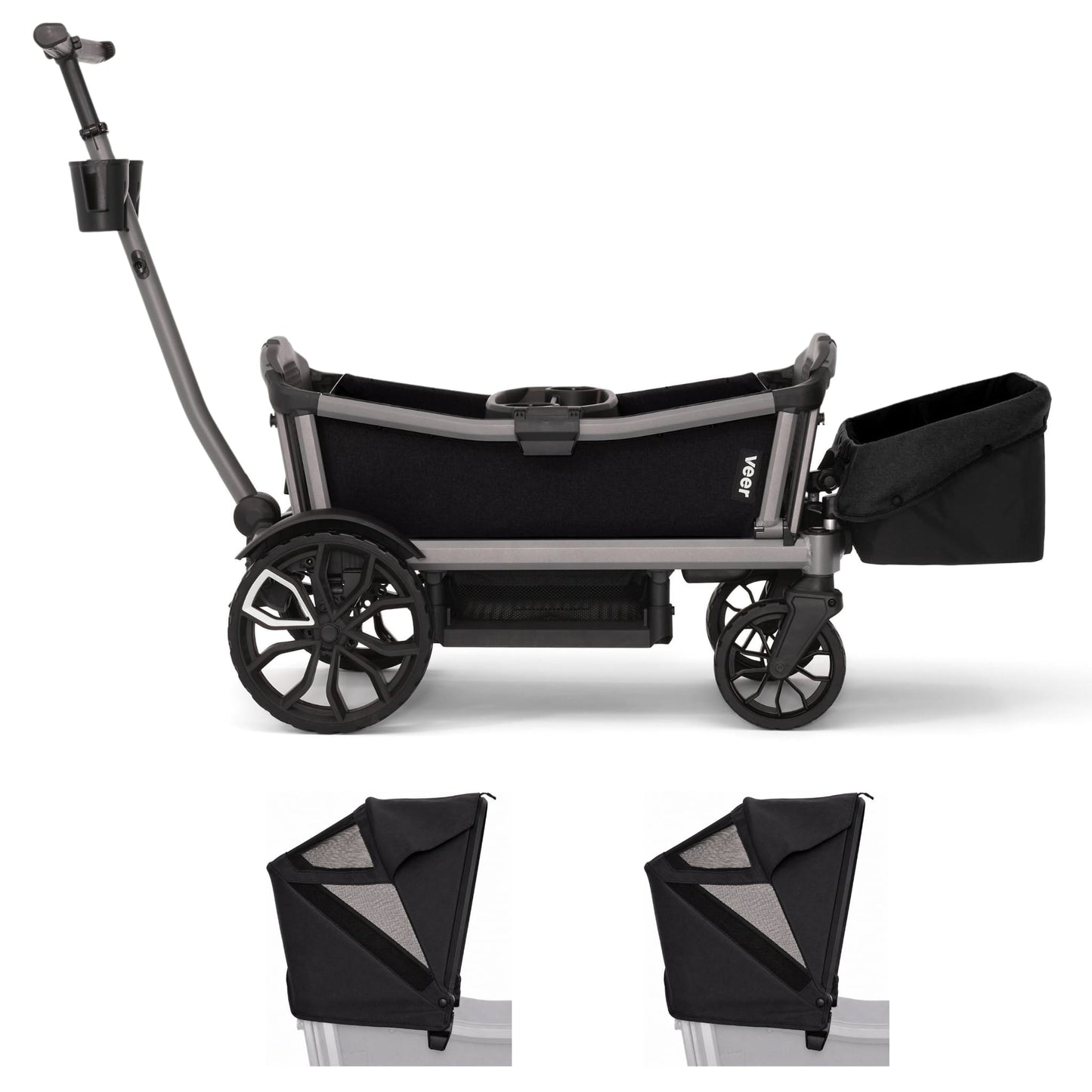 Veer Cruiser City XL Stroller Wagon + 2 Canopy + Basket Bundle - Onyx Black