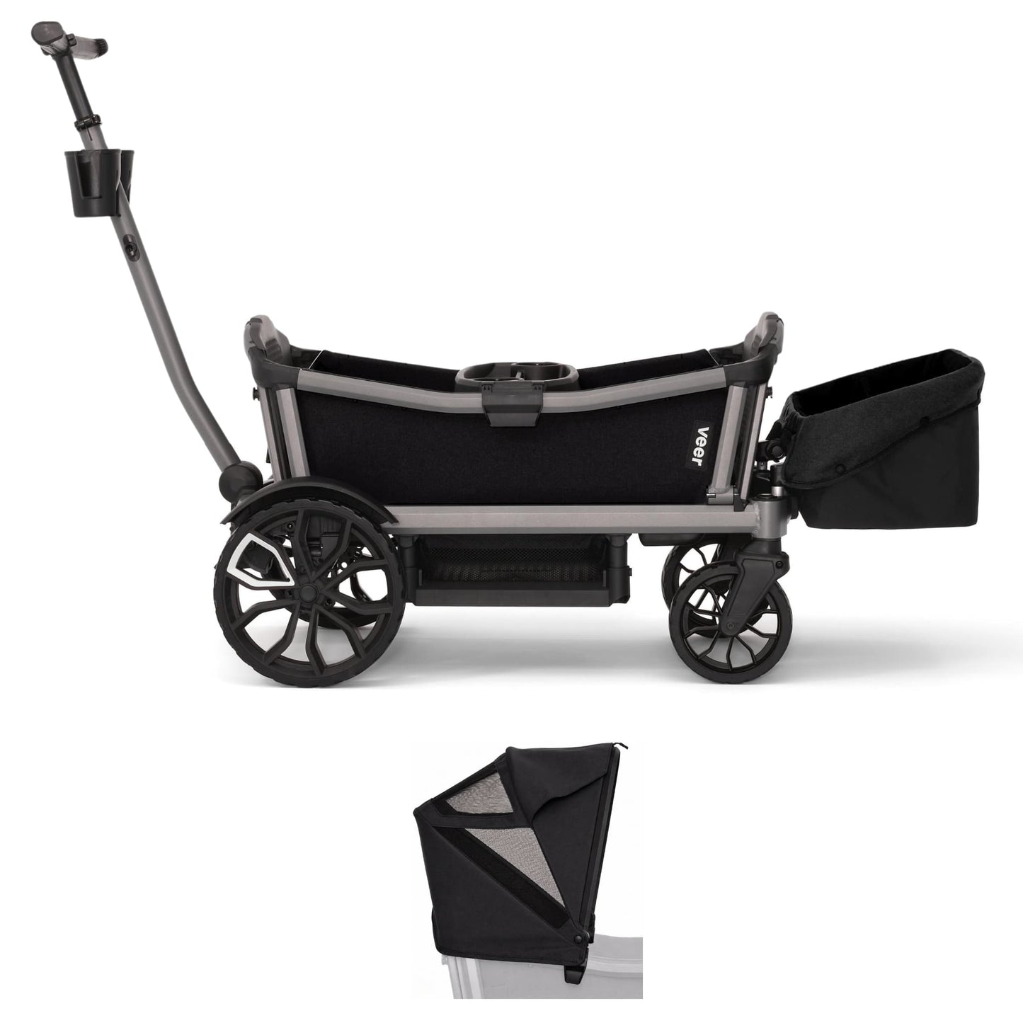 Veer Cruiser City XL Stroller Wagon + Canopy + Basket Bundle - Onyx Black