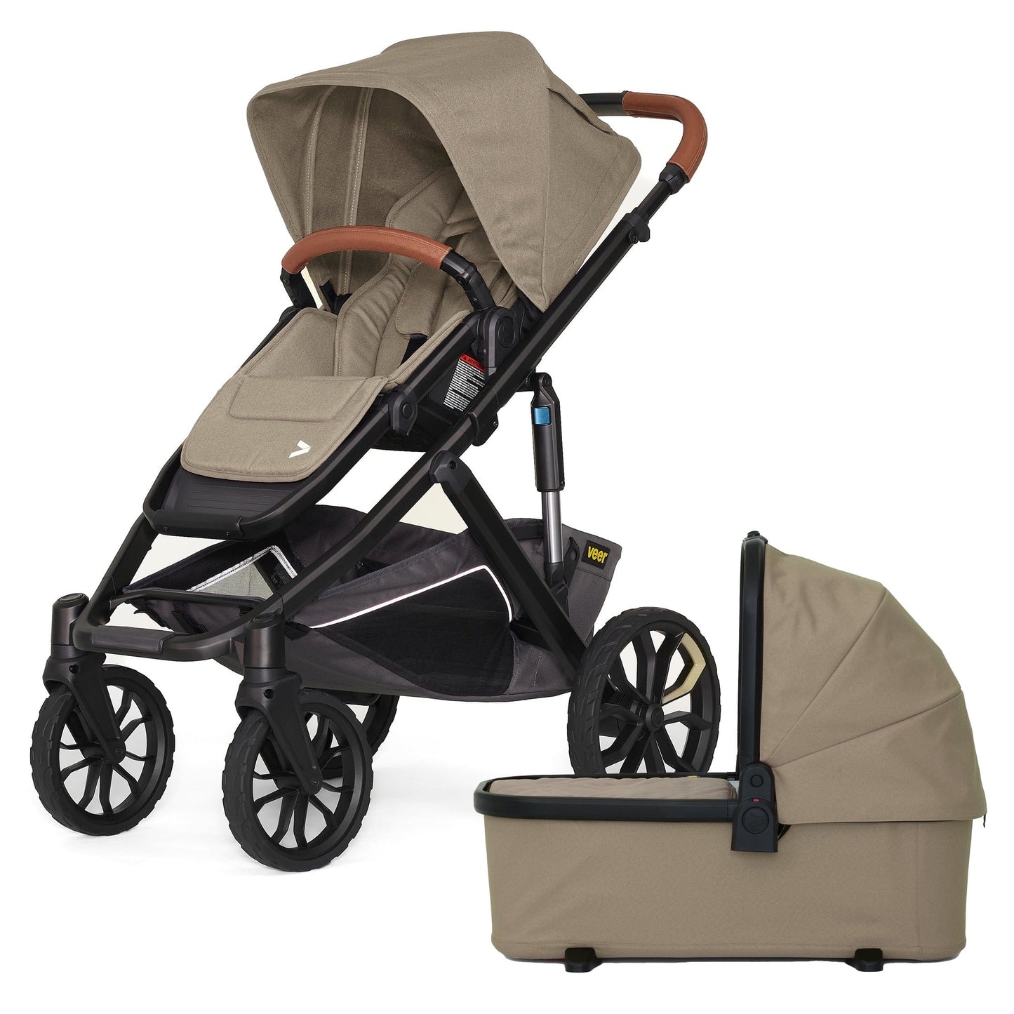 Veer Switch&Roll Luxe Single-to-Double Stroller with Leather Kit + Bassinet Bundle - Brown Mica - BOX-SNR-LEA-BMIC-SBAS-BMIC