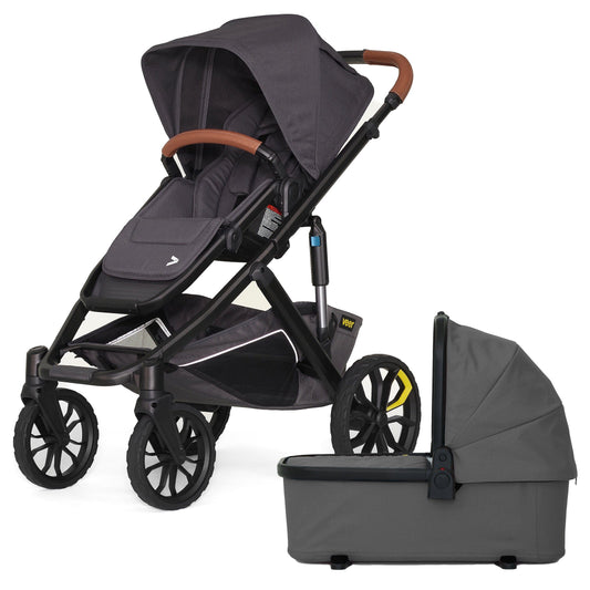 Veer Switch&Roll Luxe Single-to-Double Stroller with Leather Kit + Bassinet Bundle - Gray Granite - BOX-SNR-LEA-GGRA-SBAS