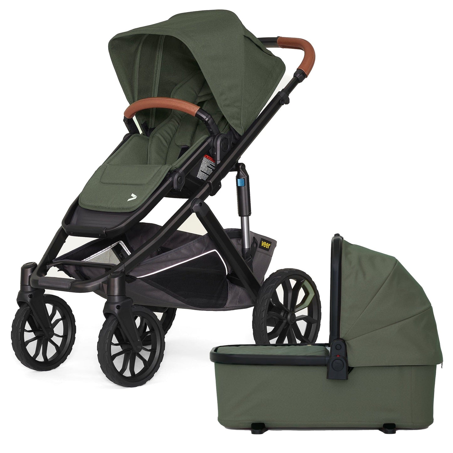 Veer Switch&Roll Luxe Single-to-Double Stroller with Leather Kit + Bassinet Bundle - Green Jasper - BOX-SNR-LEA-GJAS-SBAS-GJAS