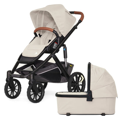 Veer Switch&Roll Luxe Single-to-Double Stroller with Leather Kit + Bassinet Bundle - Natural - BOX-SNR-LEA-NAT-SBAS-NAT