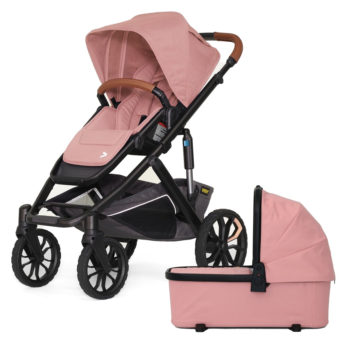 Veer Switch&Roll Luxe Single-to-Double Stroller with Leather Kit + Bassinet Bundle - Rose Quartz - BOX-SNR-LEA-RQTZ-SBAS-RQTZ