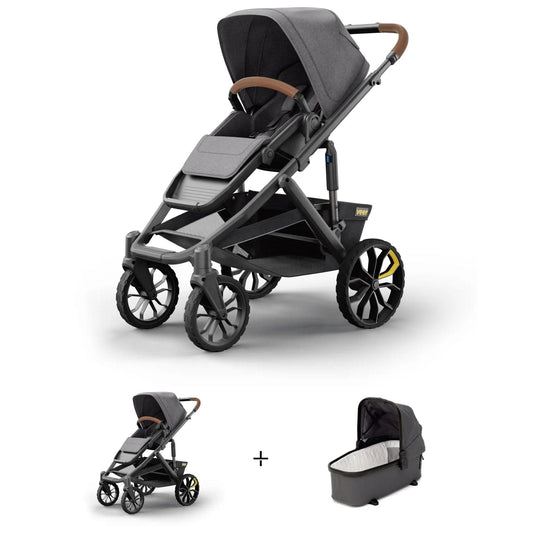 Veer Switch&Roll Luxe Single-to-Double Stroller + Infant Essentials Bundle - Gray Granite - BUN-SNR-LEA-BAS-GGRA