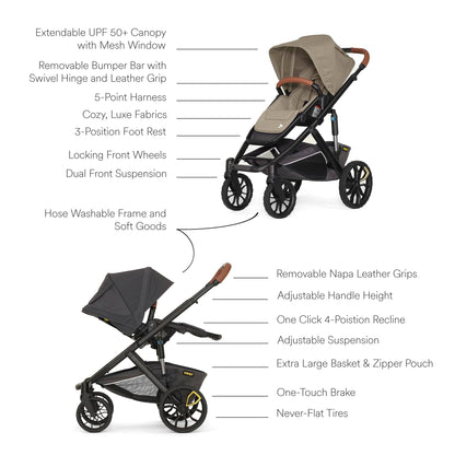Veer Switch&Roll Luxe Single-to-Double Stroller Bundle with Leather Kit - Brown Mica - BUN-SNR-LEA-BMIC