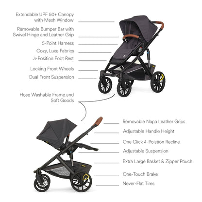 Veer Switch&Roll Luxe Single-to-Double Stroller Bundle with Leather Kit - Gray Granite - BUN-SNR-LEA-GGRA