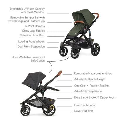 Veer Switch&Roll Luxe Single-to-Double Stroller Bundle with Leather Kit - Green Jasper - BUN-SNR-LEA-GJAS
