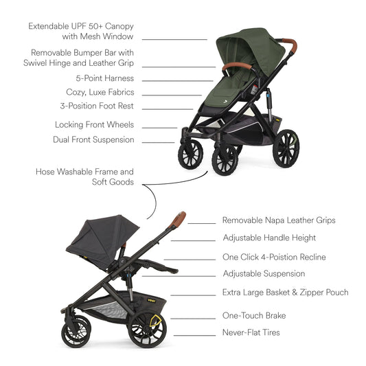 Veer Switch&Roll Luxe Single-to-Double Stroller Bundle with Leather Kit - Green Jasper - BUN-SNR-LEA-GJAS