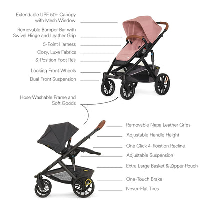 Veer Switch&Roll Luxe Single-to-Double Stroller Bundle with Leather Kit - Rose Quartz - BUN-SNR-LEA-RQTZ