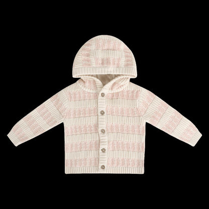 Viverano Organics Textured Knit Baby Hooded Jacket (Organic Cotton) - Sweet Pink, 3-6M