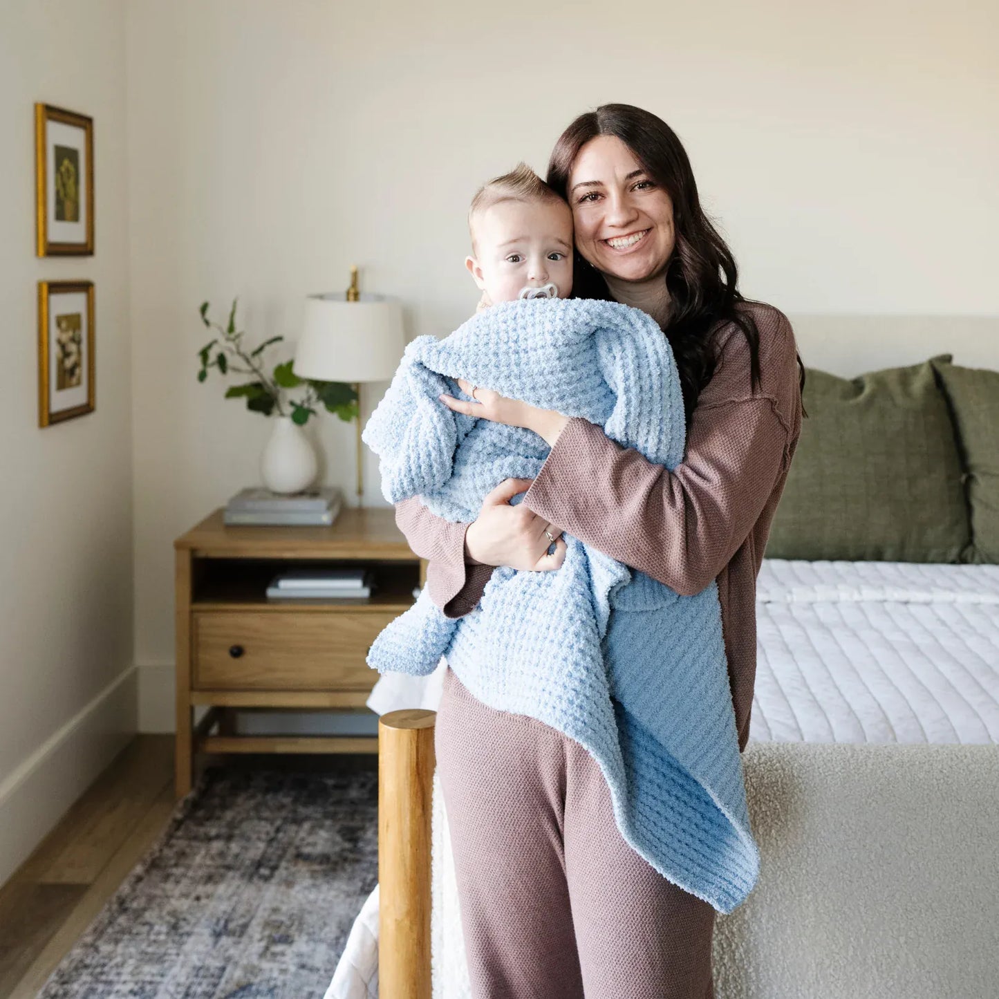 Saranoni Knit Waffle Receiving Blanket - Blue Jay