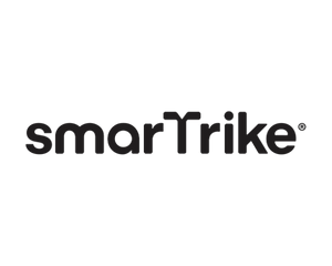 The logo for "smarTrike" appears in black against a dark green background. The text is bold and stylized with rounded letters.
