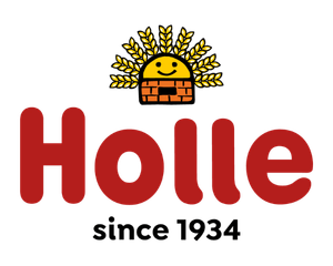 Holle logo with red text, smiling sun above brick oven, "since 1934" below, white background.