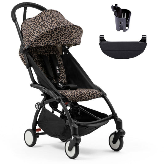 Stokke YOYO3 Ultra Compact 6+ Stroller + Essentials Bundle - Black / Leopard - 654300-655101-646701