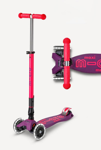 Micro Kickboard Maxi Deluxe Foldable LED Scooter - Neon Ultra Pink - MMD228