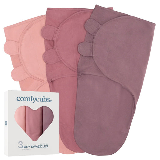 Comfy Cubs Easy Swaddle Blankets 3-Pack - Blush/Mauve/Mulberry
