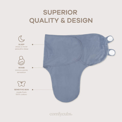 Comfy Cubs Easy Swaddle Blankets 3-Pack - Stone/Nomadic Blue/Azul