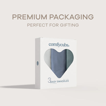 Comfy Cubs Easy Swaddle Blankets 3-Pack - Stone/Nomadic Blue/Azul
