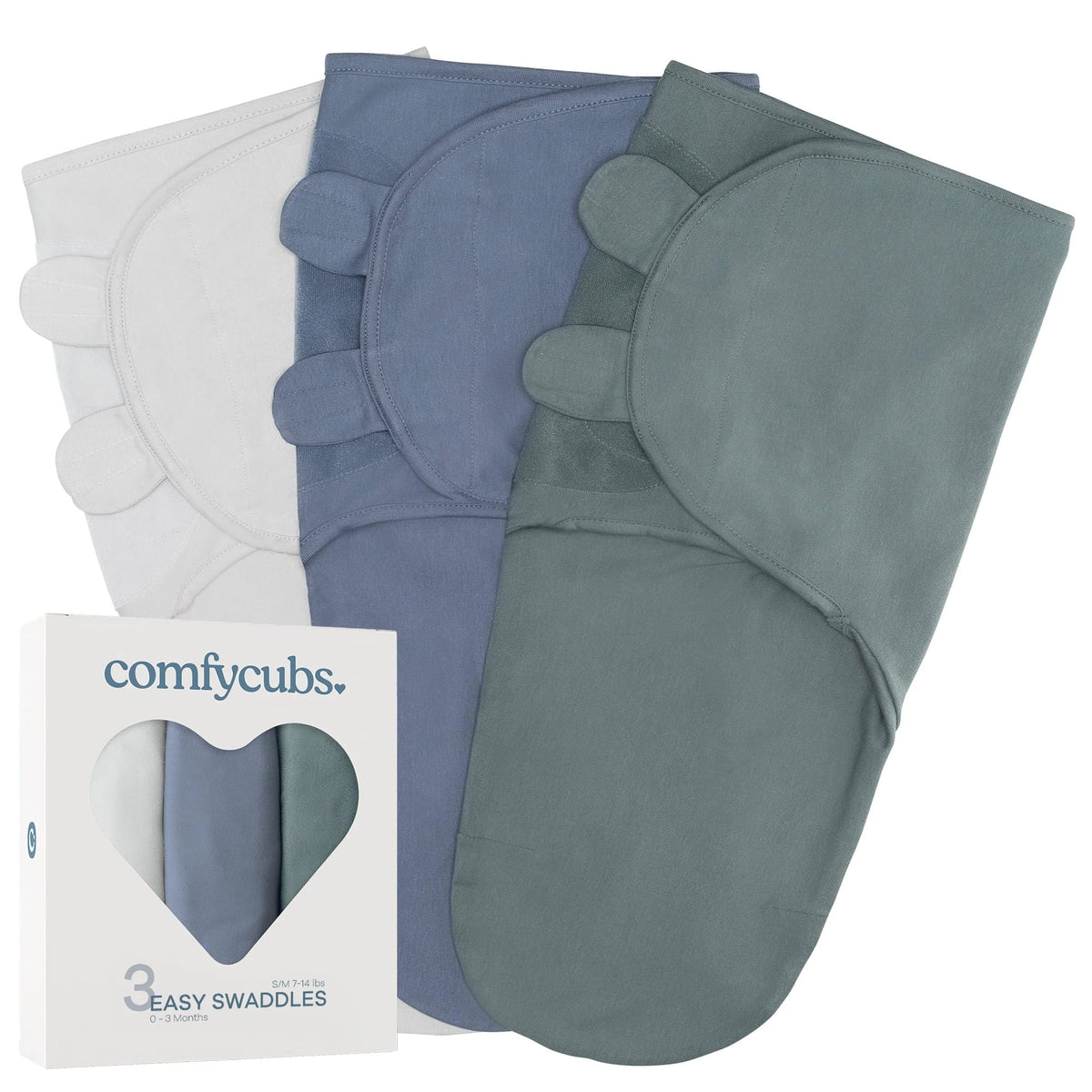 Comfy Cubs Easy Swaddle Blankets 3-Pack - Stone/Nomadic Blue/Azul