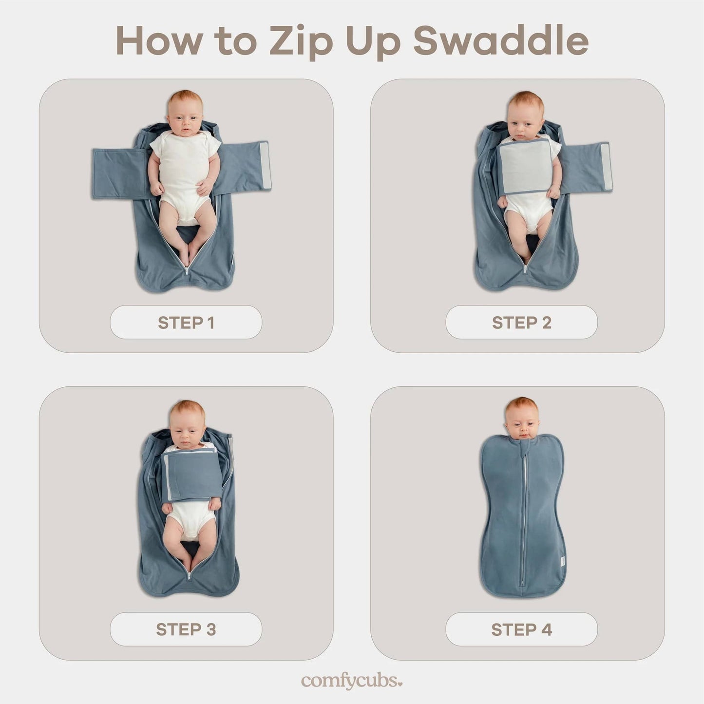 Comfy Cubs Easy Zipper Swaddle Blankets - Nomadic Blue/Azul