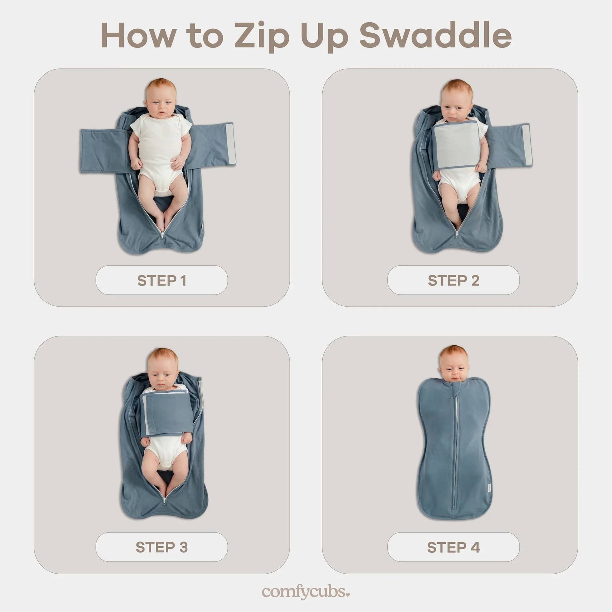 Comfy Cubs Easy Zipper Swaddle Blankets - Nomadic Blue/Azul