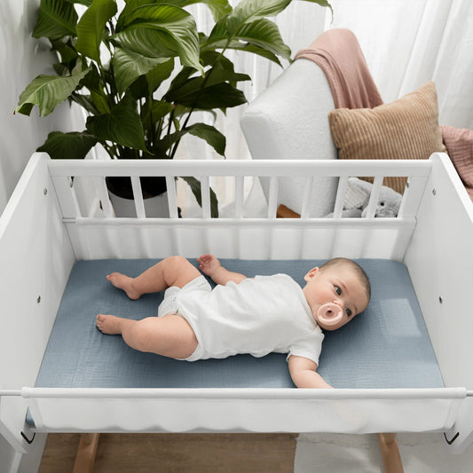 Comfy Cubs Muslin Cotton Bassinet Sheet - Pacific Blue